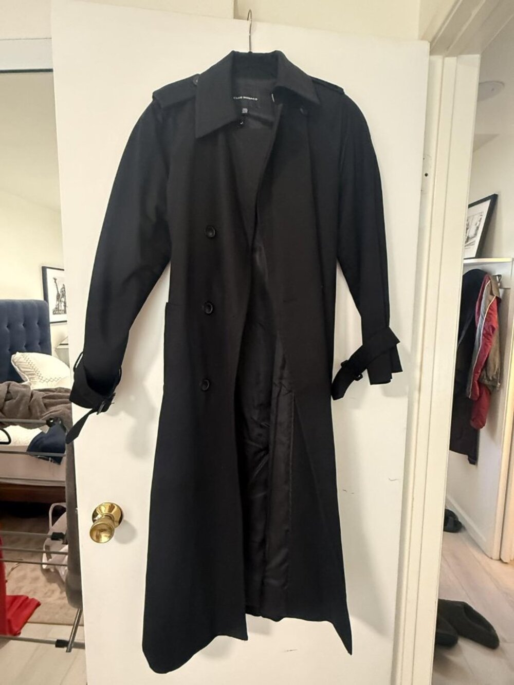 Club Monaco Black Belted Trench Coat Size XS